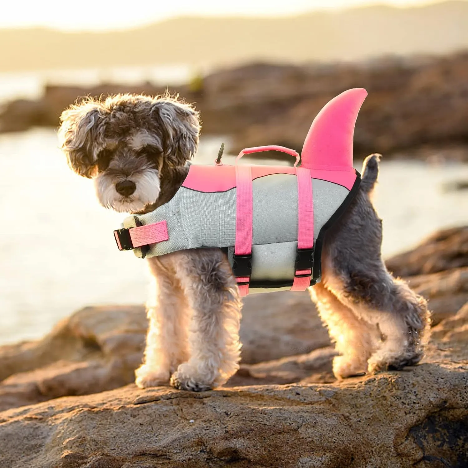 EMUST Dog Life Vests, Pet Floats for Swimming, Boat, Pool, Ripstop Dog Life Jacket with High Buoyancy and Lift Handle for Small and Medium Breeds, (M,Pink)