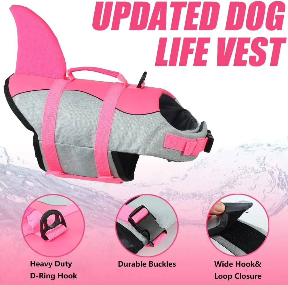EMUST Dog Life Vests, Pet Floats for Swimming, Boat, Pool, Ripstop Dog Life Jacket with High Buoyancy and Lift Handle for Small and Medium Breeds, (M,Pink)