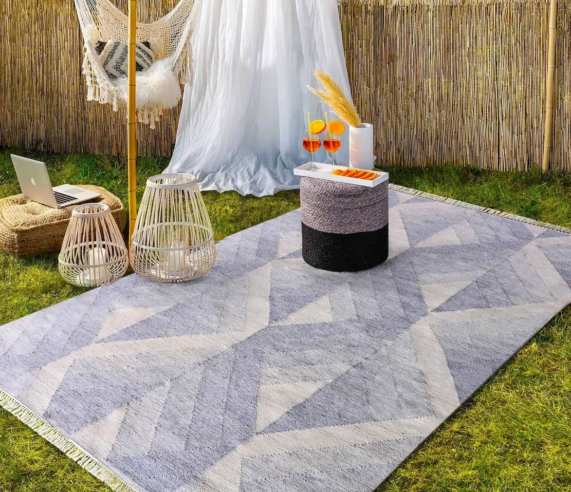 Geometric Blue Recycled PET Runner Rug