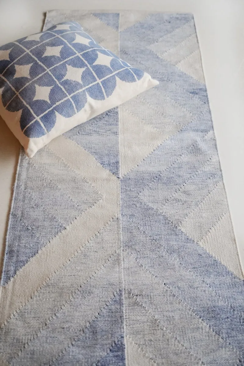 Geometric Blue Recycled PET Runner Rug