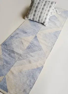 Geometric Blue Recycled PET Runner Rug