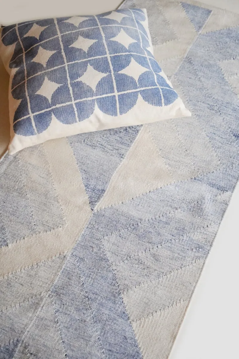 Geometric Blue Recycled PET Runner Rug