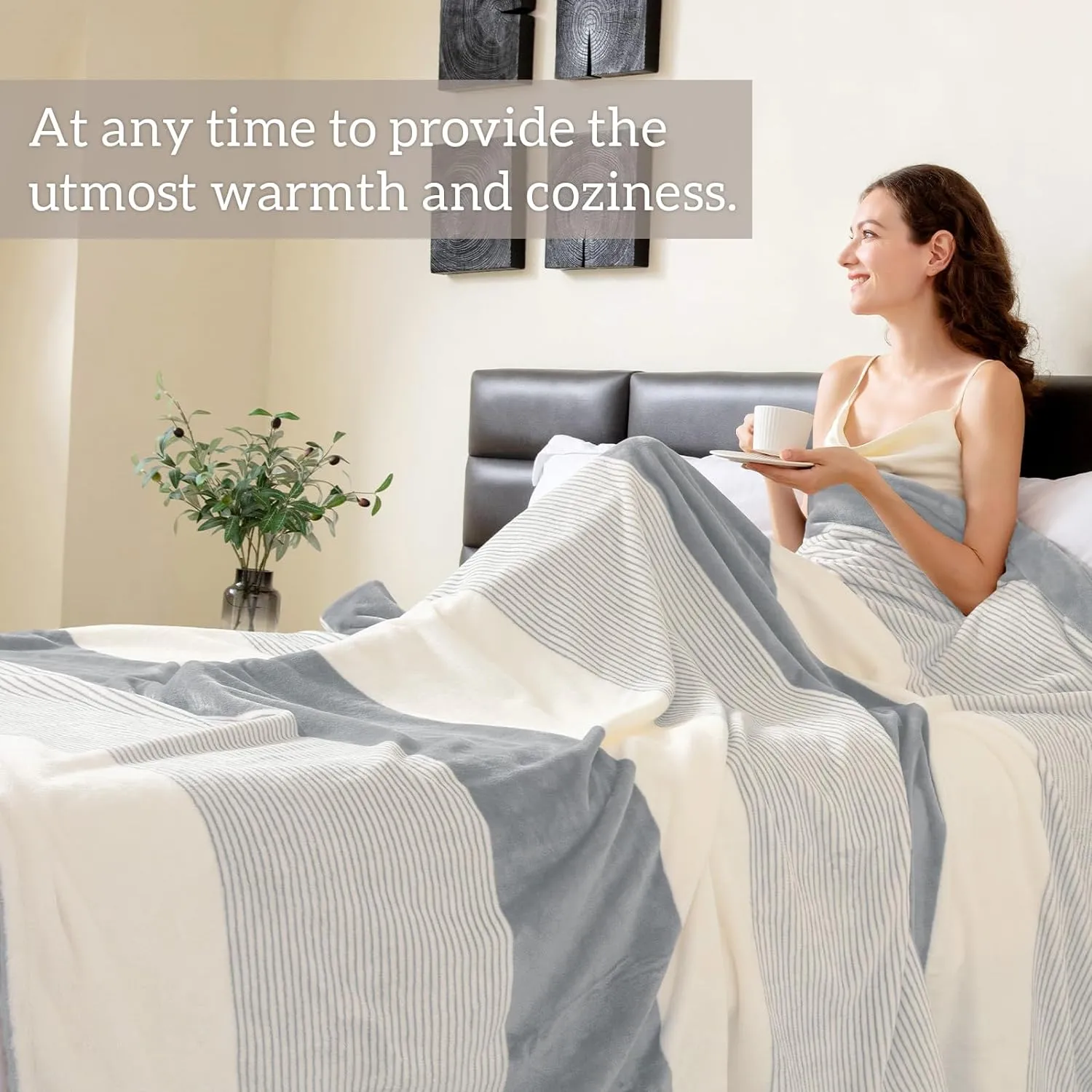 Homelike Moment Fleece Throw Blanket Twin Size, Grey Soft Fluffy Twin Blanket, Fuzzy Cozy Plush Flannel Blankets for Sofa, Comfy Warm Lightweight Twin Bed Blanket Striped (Light Gray, 60x80IN)