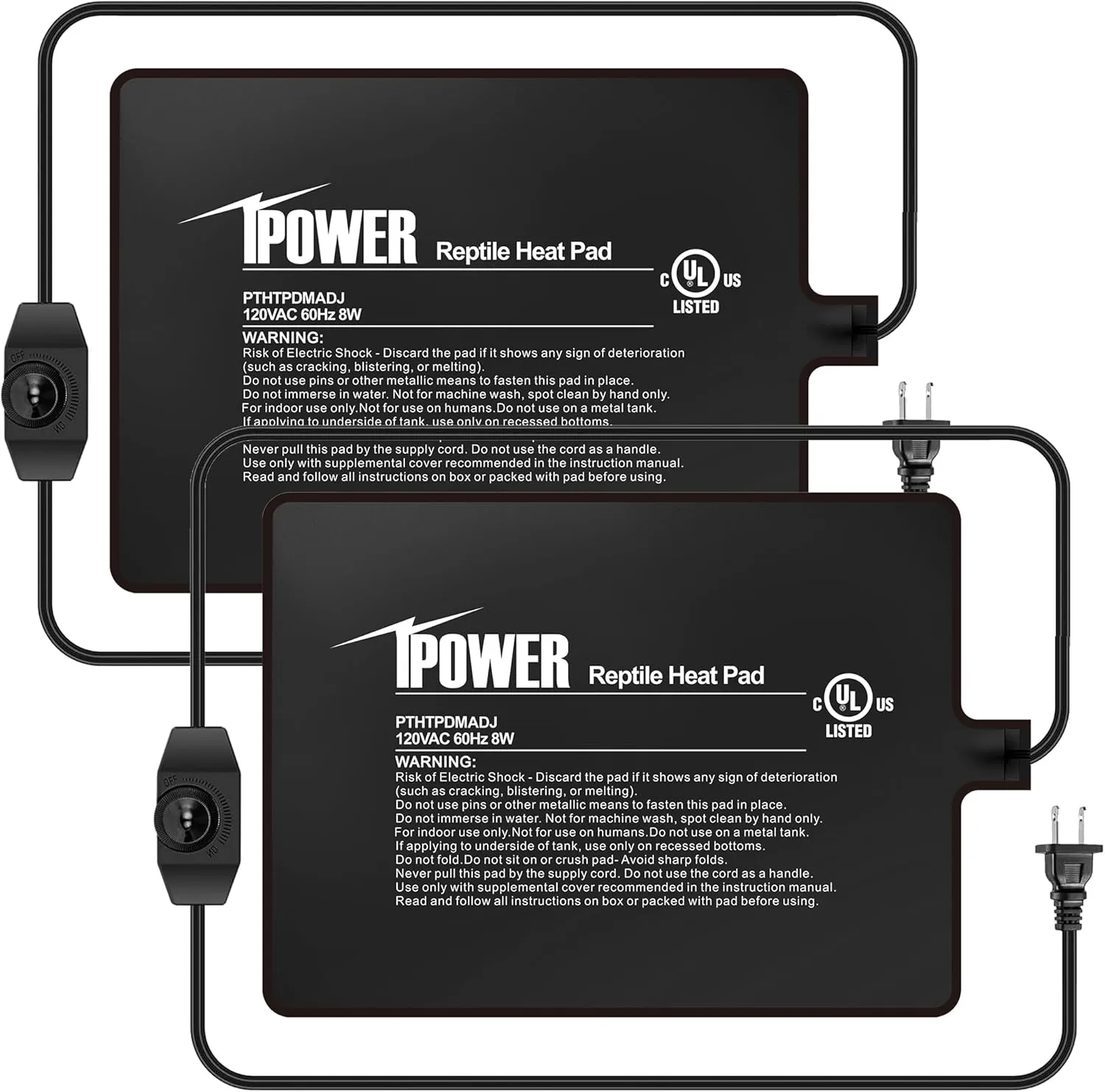 iPower 6x8 Inch Reptile Heating Pad with Adjustable Controller Knob, Under Tank Heater Mat for Turtles, Lizards, Snakes, Amphibians & Small Pets, 2 Pack