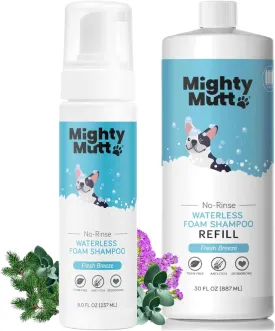 Mighty Mutt Waterless Dry Shampoo for Dogs (Fresh Breeze)   Refill | Hypoallergenic, De-Shedding and De-Tangling Deodorizing Foam Shampoo | 2 Pack Bundle