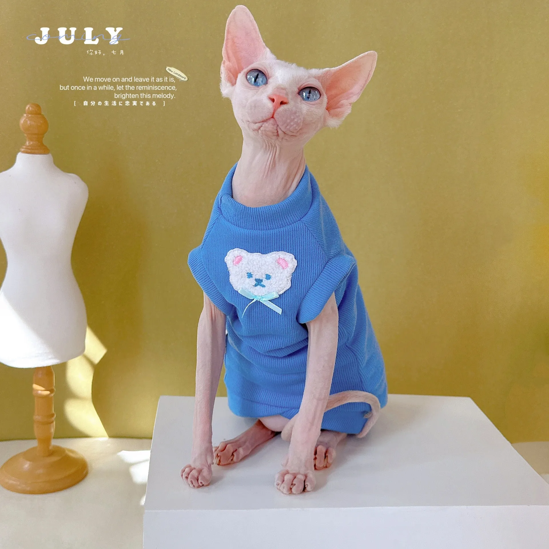 Nice Color Bear Cotton Soft Sleeveless Vest | Summer Thin Sphynx Hairless Cat Clothes