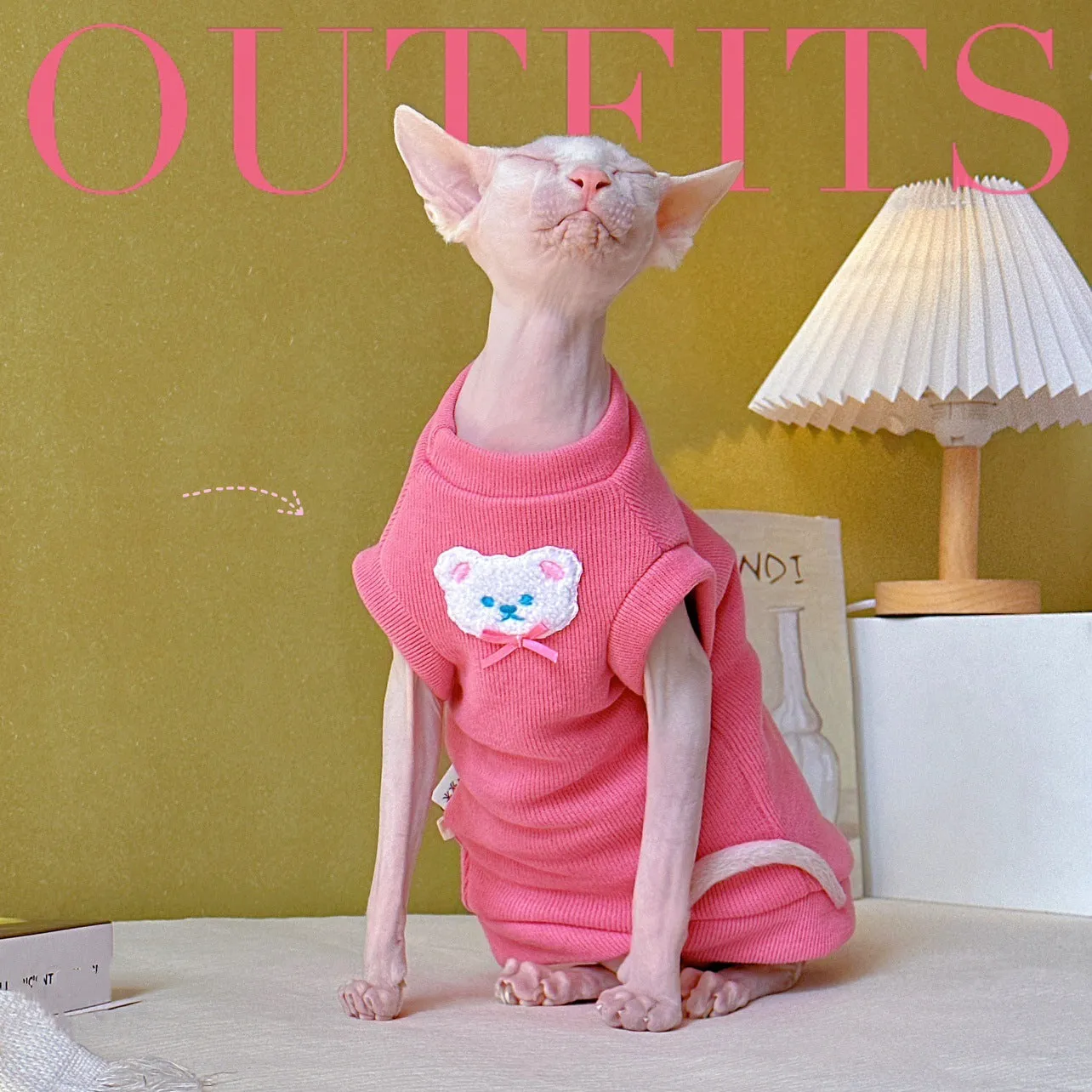 Nice Color Bear Cotton Soft Sleeveless Vest | Summer Thin Sphynx Hairless Cat Clothes