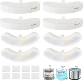 NPET Upgraded Design 8 Pack Replacement Filters for WF050/WF100 Cat Fountain and WF210 Stainless Steel Pet Water Fountain Cat Water Dispenser