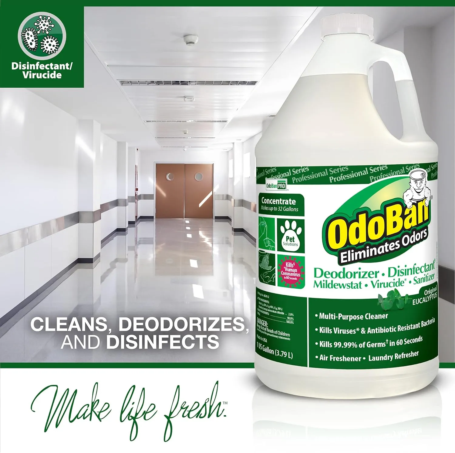 OdoBan Professional Disinfectant and Odor Eliminator Concentrate, 1 Gallon, Original Eucalyptus Scent