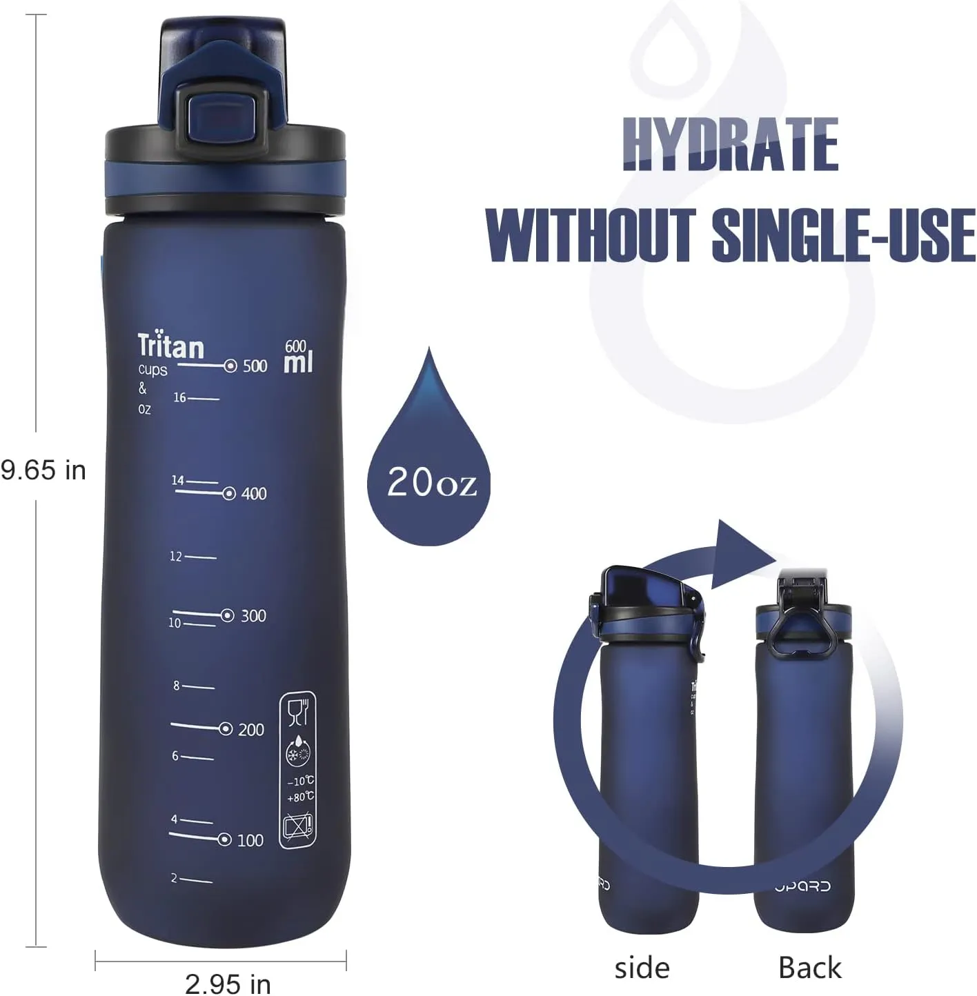 Opard Sports Water Bottles 20/24 Oz BPA Free Leak Proof Tritan Plastic Bottle Flip Top Kids Water Bottle Fast Flow/Water Bottle with Straw