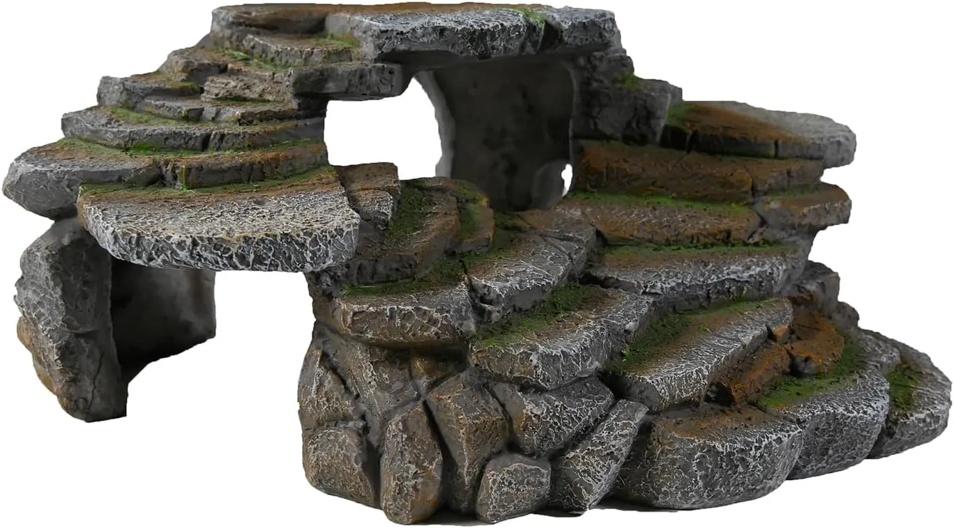 PENN-PLAX (REP183) Reptology Shale Scape Step Ledge & Cave Hideout  Decorative Resin for Aquariums & Terrariums  Great for Reptiles, Amphibians, and Fish  Large