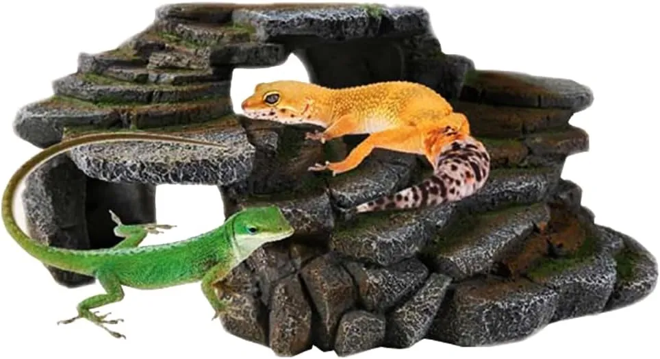 PENN-PLAX (REP183) Reptology Shale Scape Step Ledge & Cave Hideout  Decorative Resin for Aquariums & Terrariums  Great for Reptiles, Amphibians, and Fish  Large