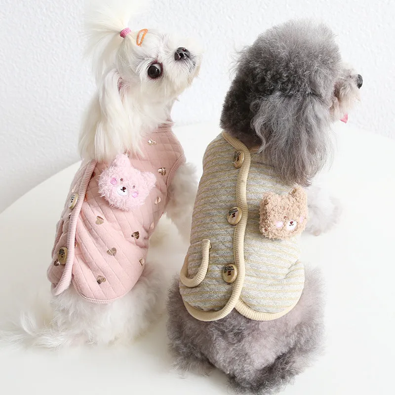 Pet Cat And Dog Bronzing Print Bear Vest