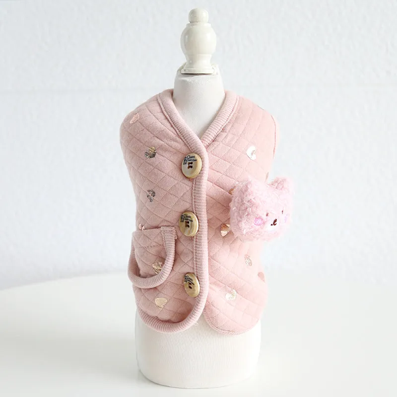 Pet Cat And Dog Bronzing Print Bear Vest