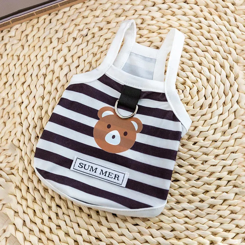 Pet Dog Clothes Striped Bear Vest | 2024 Summer Collection for Dogs and Cats | Small Traction Suspender | Cute Thin Vest for Boys and Girls Pets