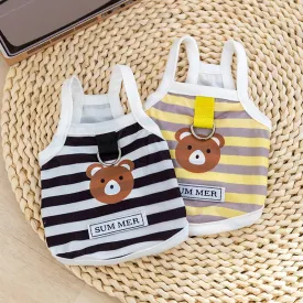 Pet Dog Clothes Striped Bear Vest | 2024 Summer Collection for Dogs and Cats | Small Traction Suspender | Cute Thin Vest for Boys and Girls Pets