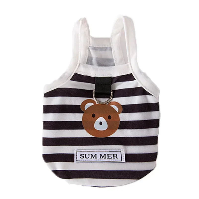 Pet Dog Clothes Striped Bear Vest | 2024 Summer Collection for Dogs and Cats | Small Traction Suspender | Cute Thin Vest for Boys and Girls Pets