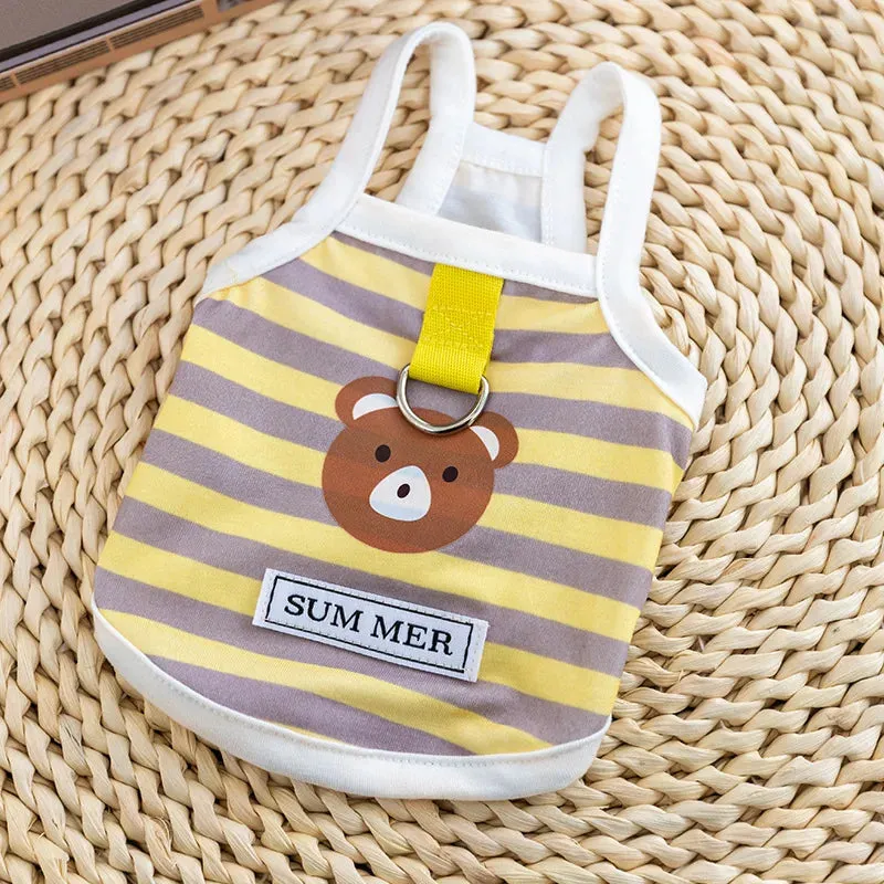 Pet Dog Clothes Striped Bear Vest | 2024 Summer Collection for Dogs and Cats | Small Traction Suspender | Cute Thin Vest for Boys and Girls Pets