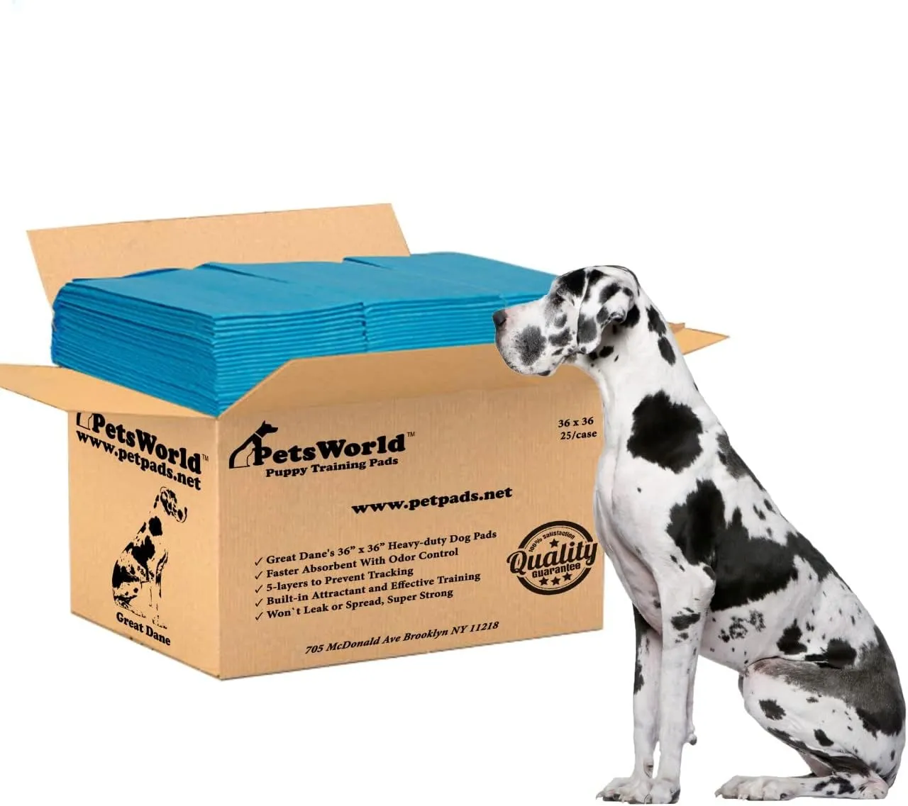 PETSWORLD Giant Dog Potty Pads, Odor-Eliminating, 36" x 36" 25 Counts, Ultra Absorbent 5-Layer Leak-Proof Training Pads for Dogs & Cats