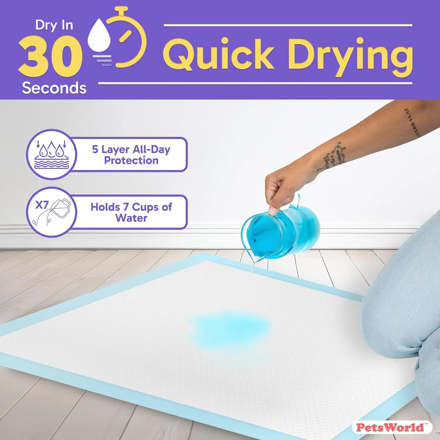 PETSWORLD Giant Dog Potty Pads, Odor-Eliminating, 36" x 36" 25 Counts, Ultra Absorbent 5-Layer Leak-Proof Training Pads for Dogs & Cats
