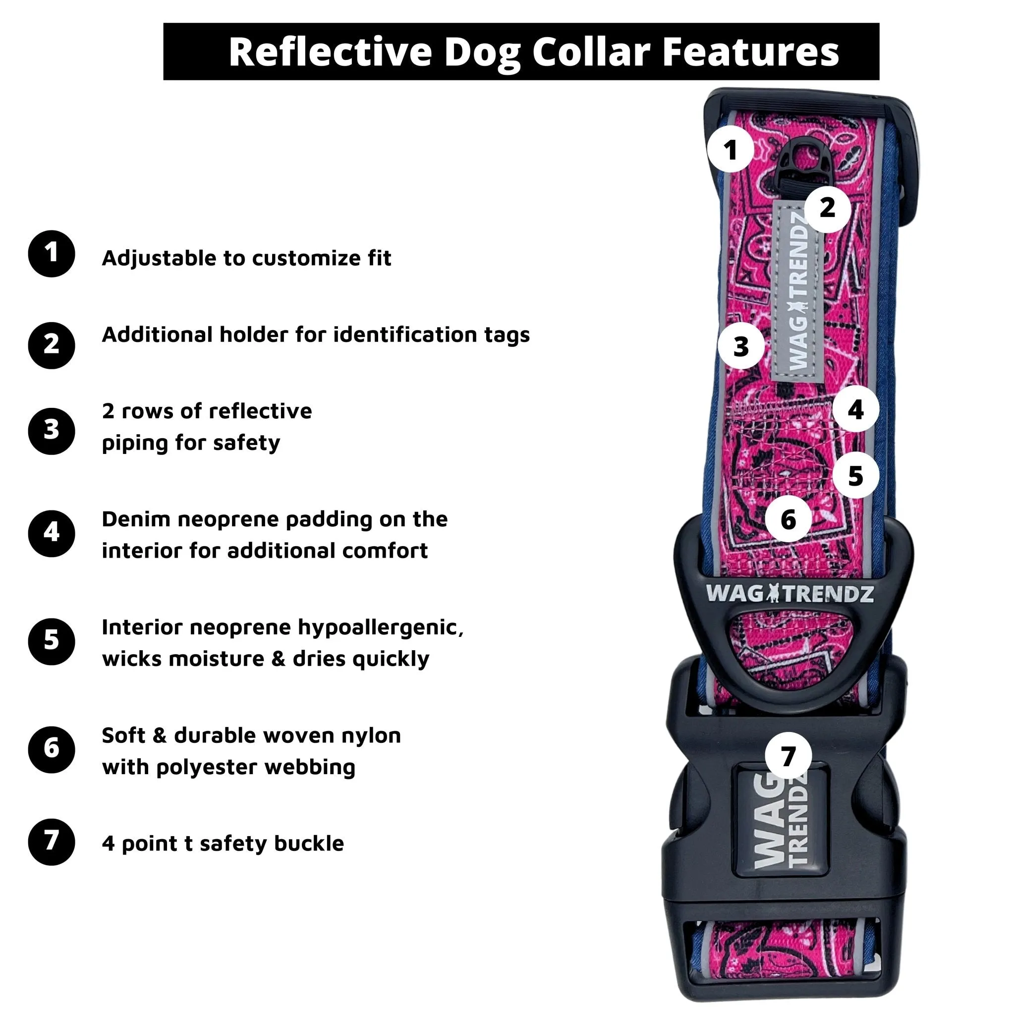 Reflective Dog Collar - Bandana Boujee - Hot Pink