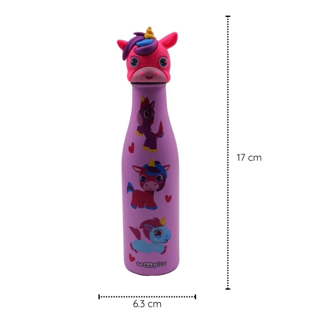 Scoobies Unicorn Head Stainless Steel Bottle | With Cute Unicorn Cap | Cute Unicorn Print