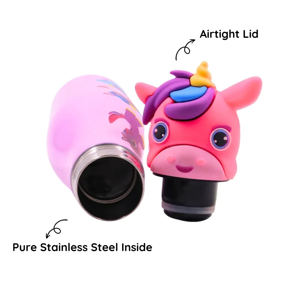 Scoobies Unicorn Head Stainless Steel Bottle | With Cute Unicorn Cap | Cute Unicorn Print