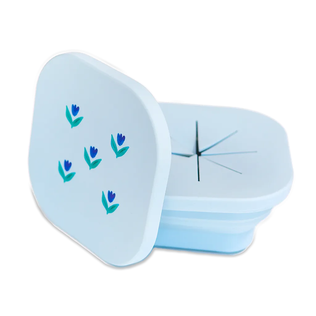 Silicone Collapsible Snack Bowl Wildflower Chambray Blue