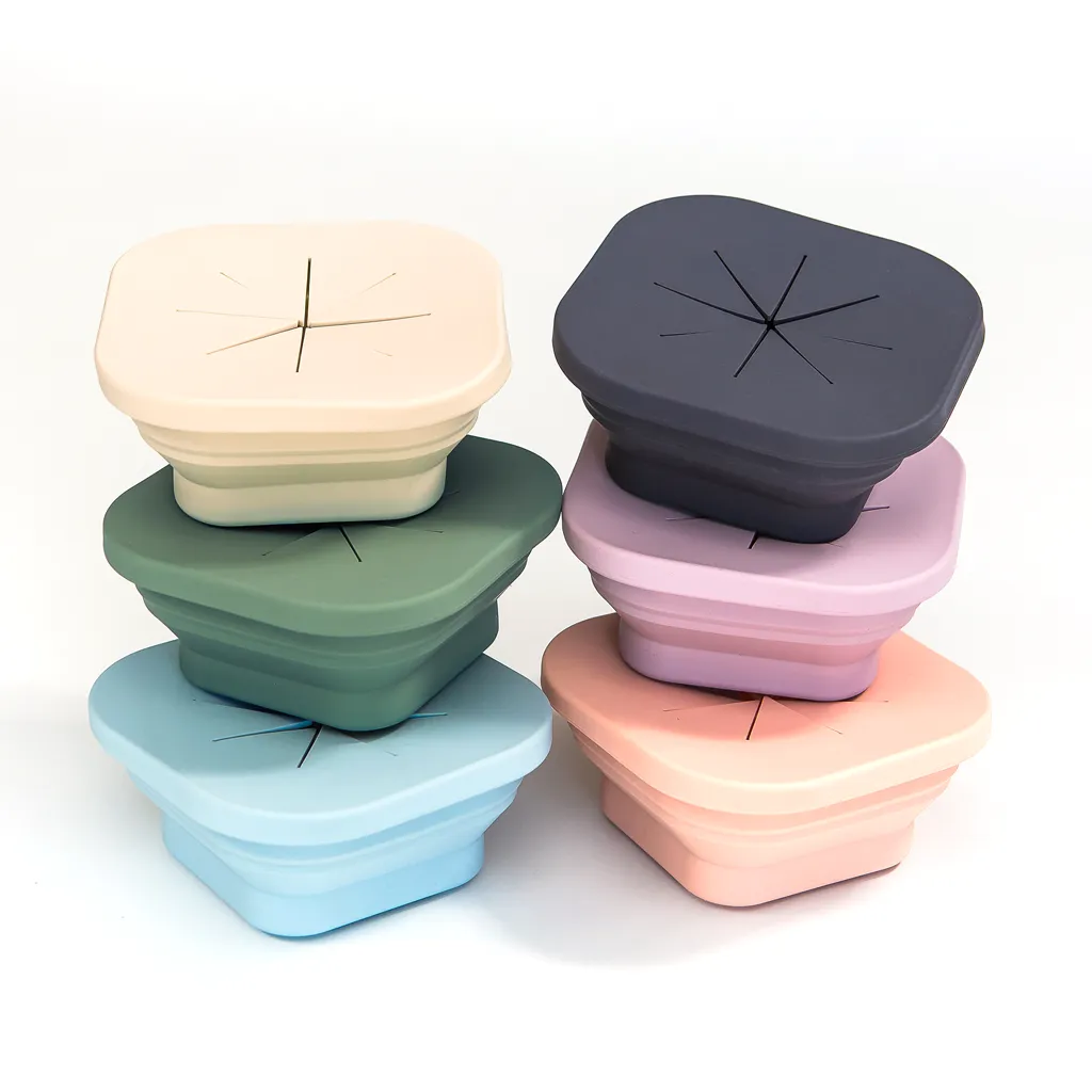 Silicone Collapsible Snack Bowl Wildflower Chambray Blue