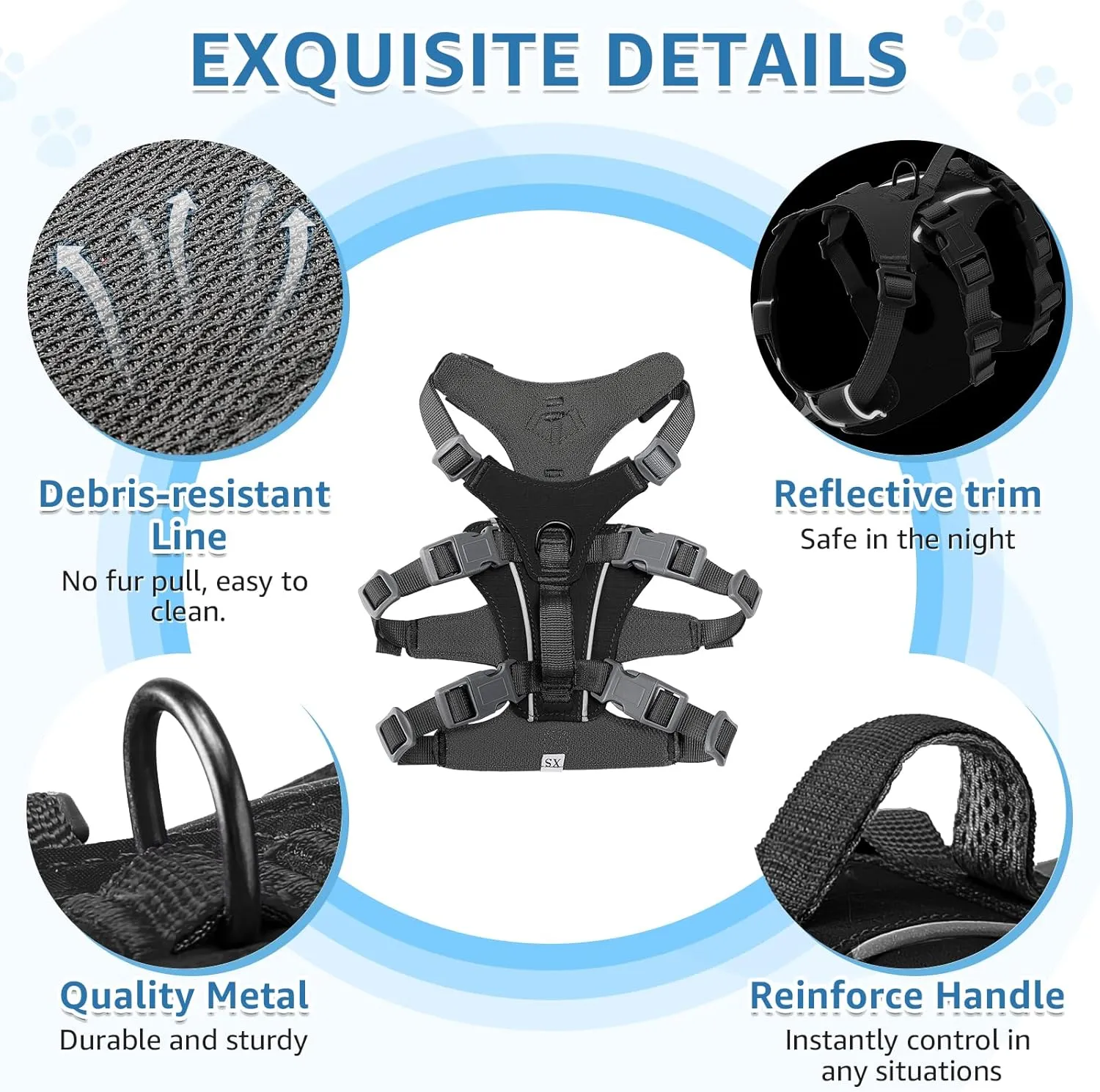 SlowTon No Pull Dog Harness - Lightweight Escape Proof Dog Harness with Handle, Adjustable Reflective Dog Vest Harness for Small Medium Large Dogs Easy Walking, Training, Hiking (Black,XS)