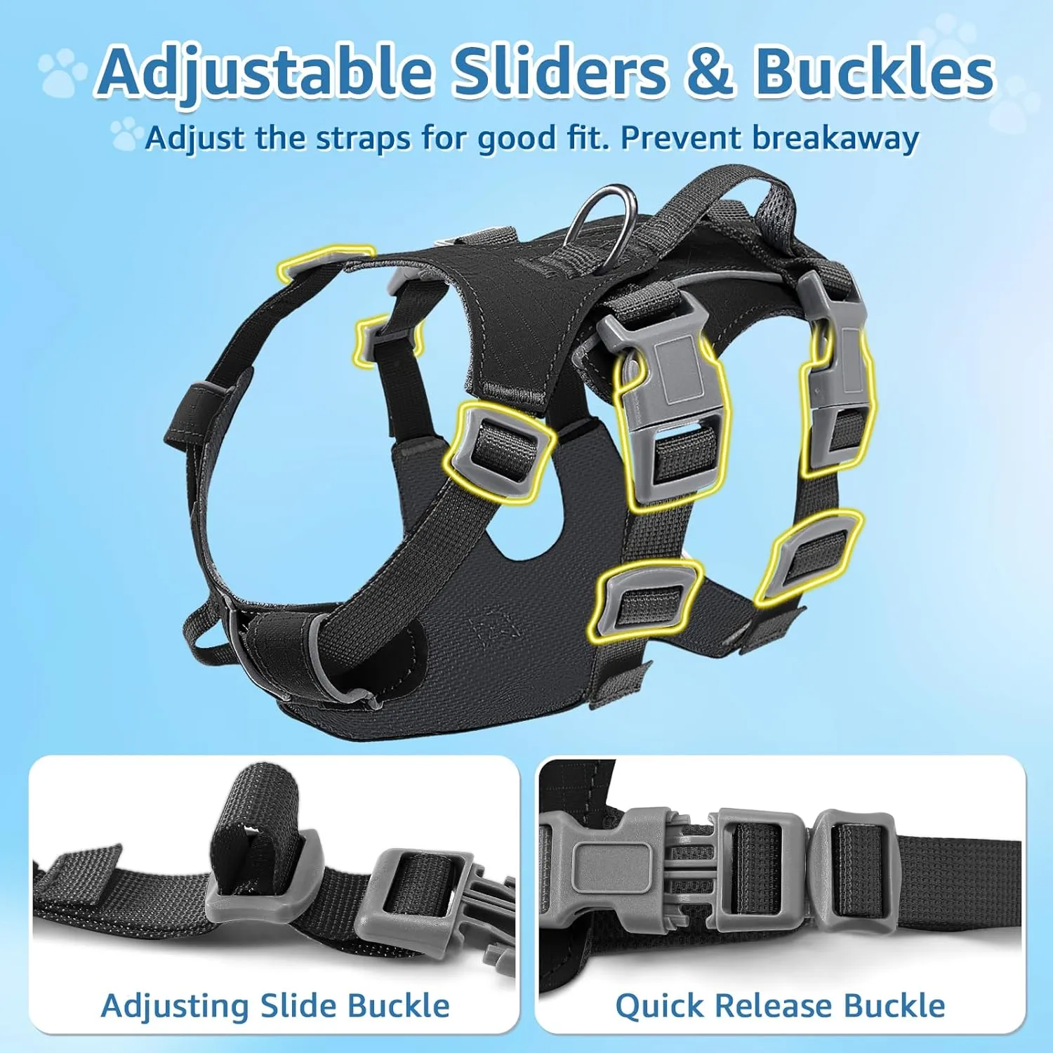 SlowTon No Pull Dog Harness - Lightweight Escape Proof Dog Harness with Handle, Adjustable Reflective Dog Vest Harness for Small Medium Large Dogs Easy Walking, Training, Hiking (Black,XS)