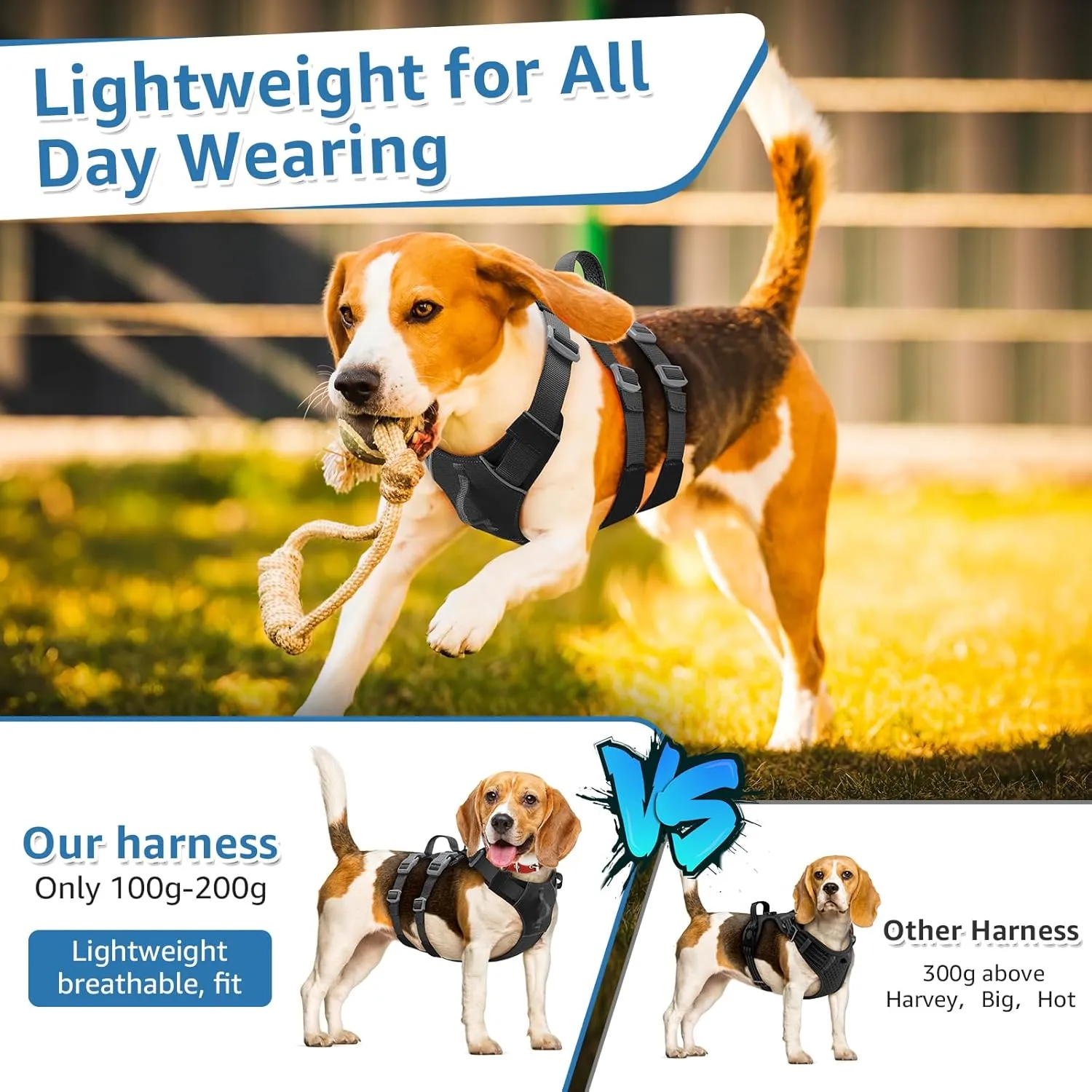 SlowTon No Pull Dog Harness - Lightweight Escape Proof Dog Harness with Handle, Adjustable Reflective Dog Vest Harness for Small Medium Large Dogs Easy Walking, Training, Hiking (Black,XS)
