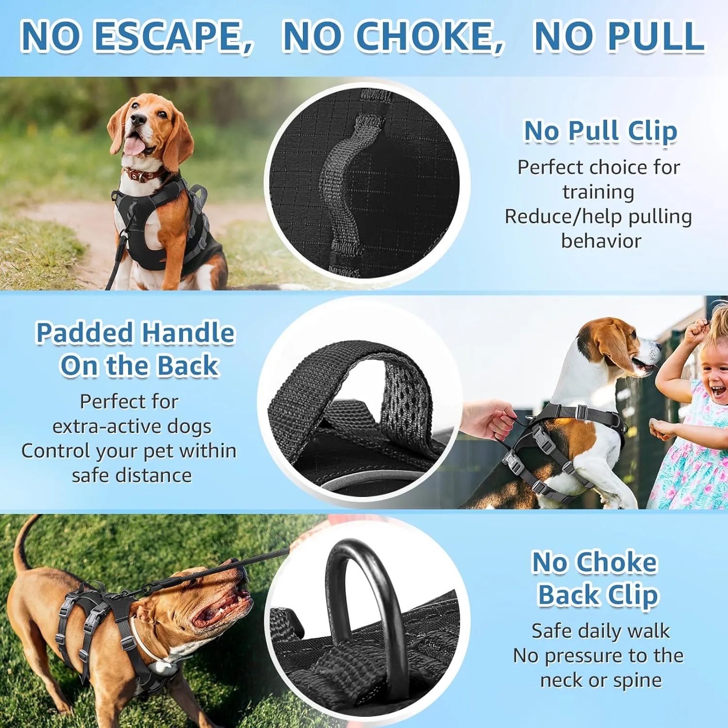 SlowTon No Pull Dog Harness - Lightweight Escape Proof Dog Harness with Handle, Adjustable Reflective Dog Vest Harness for Small Medium Large Dogs Easy Walking, Training, Hiking (Black,XS)