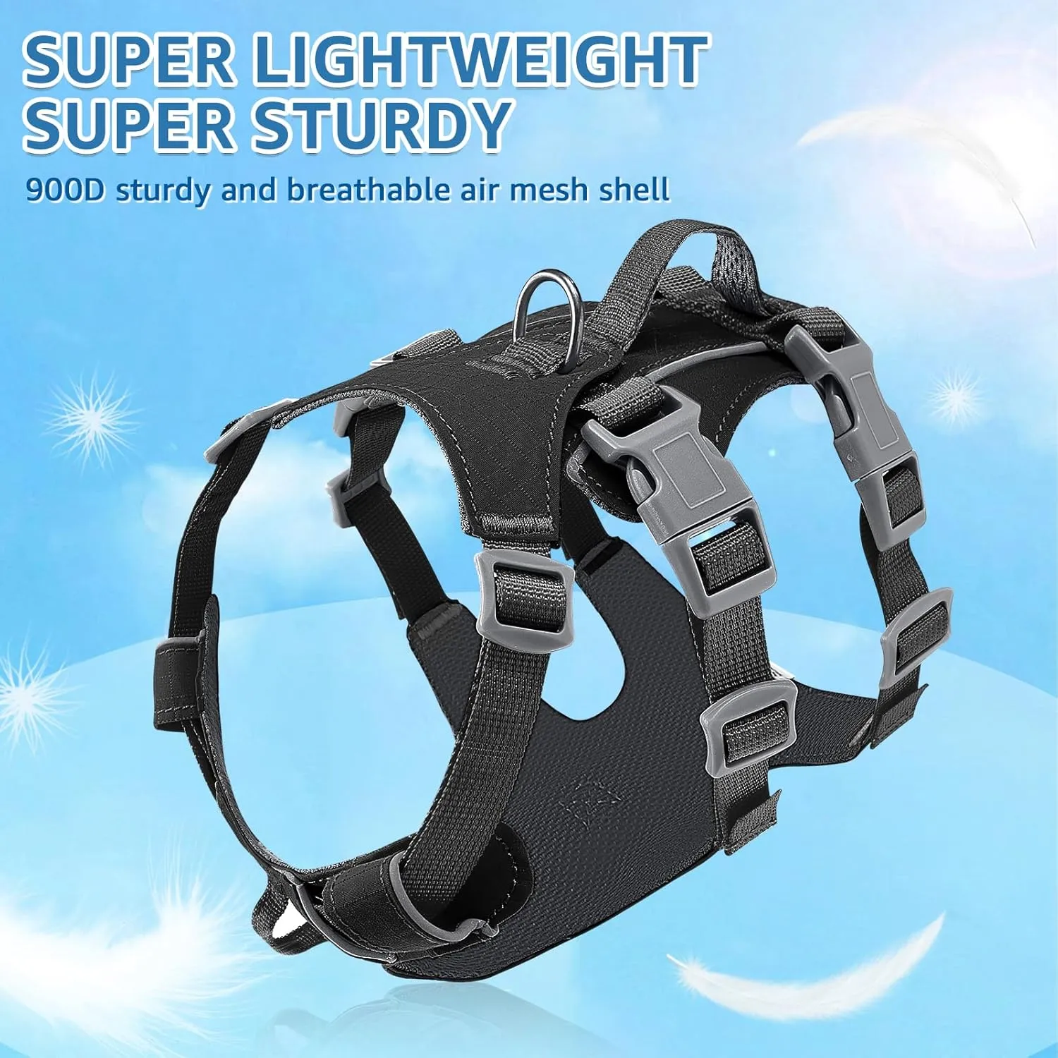 SlowTon No Pull Dog Harness - Lightweight Escape Proof Dog Harness with Handle, Adjustable Reflective Dog Vest Harness for Small Medium Large Dogs Easy Walking, Training, Hiking (Black,XS)