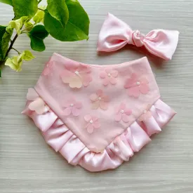 Spring Dog bandana with ruffles, Light Pink Floral