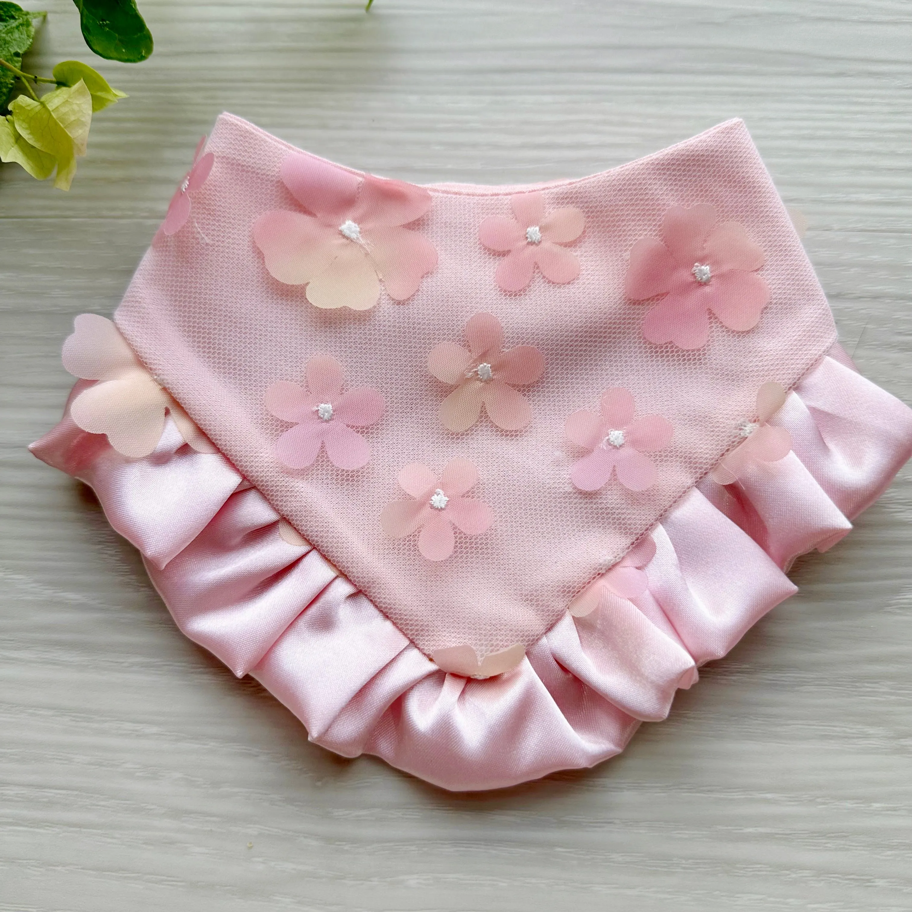 Spring Dog bandana with ruffles, Light Pink Floral