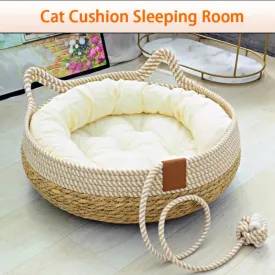 Summer Cat Bed - Woven Removable Upholstery Sleeping House - Cat Scratch Floor Rattan - Wear-resistant Washable Cat Pet Supplies