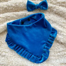 Teal Velvet with ruffles Dog bandana, Fancy bandana