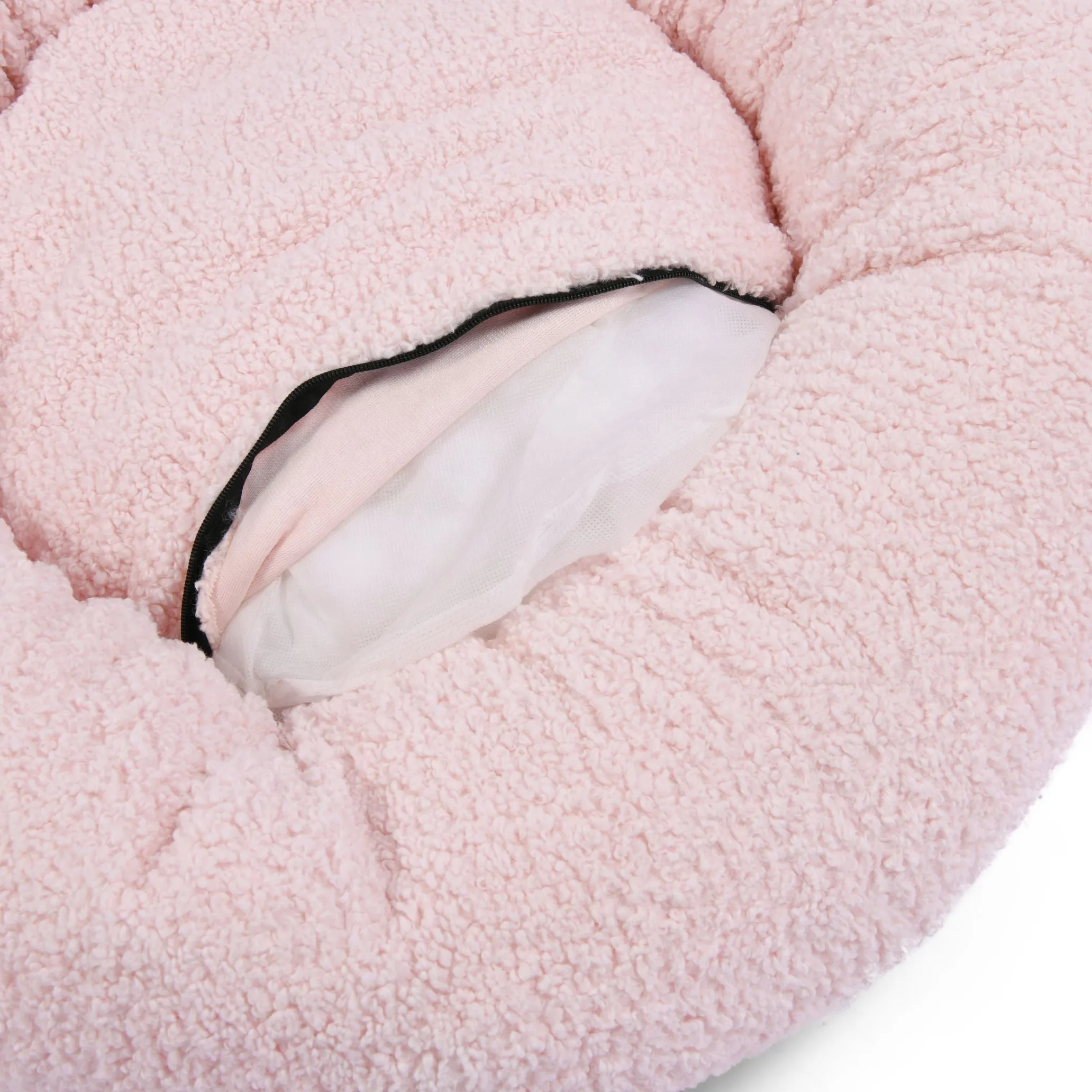 Teddy Fleece Round Donut Pet Bed - Pink