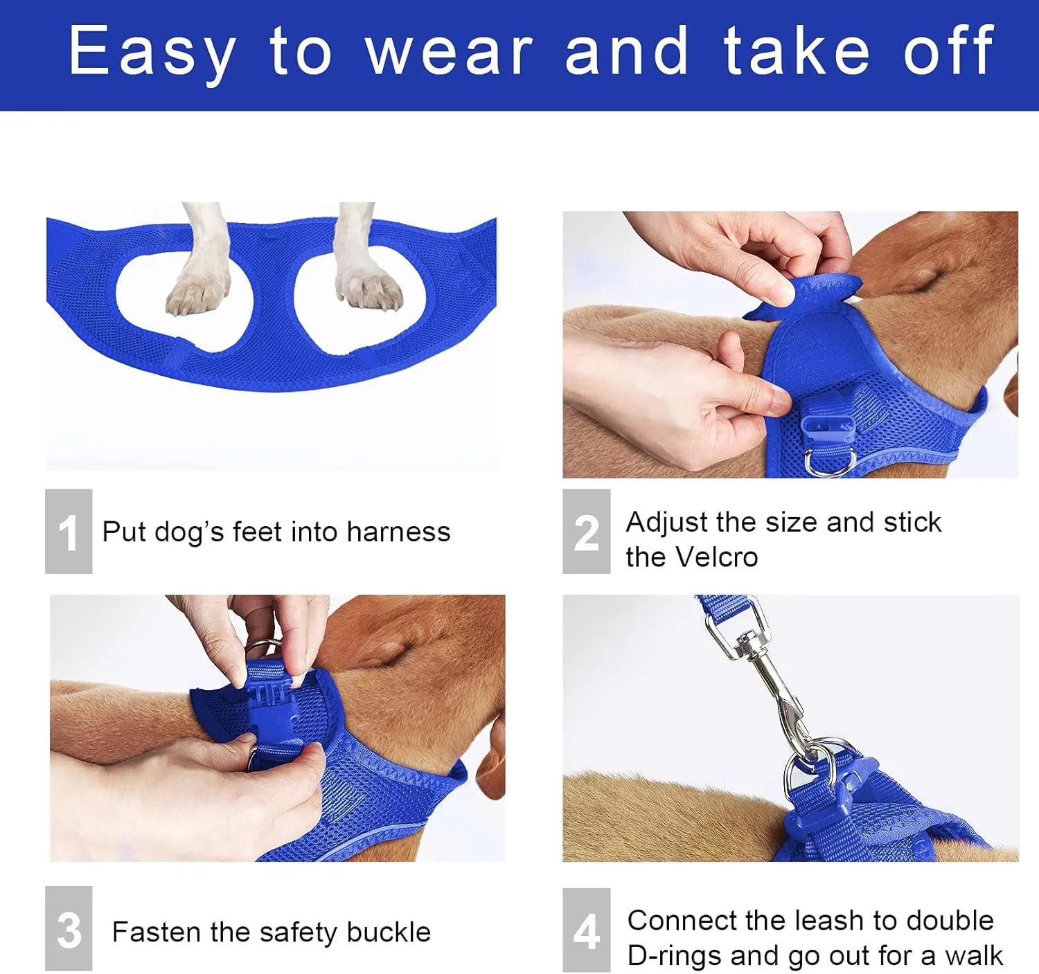 TwoEar Dog Vest Harness Reflective, No-Pull Pet Harness Easy Control with Breathable Mesh, Soft Puppy Step-in Harness No-Choke for Outdoor Walking, Training for Medium Dogs(M, Blue)