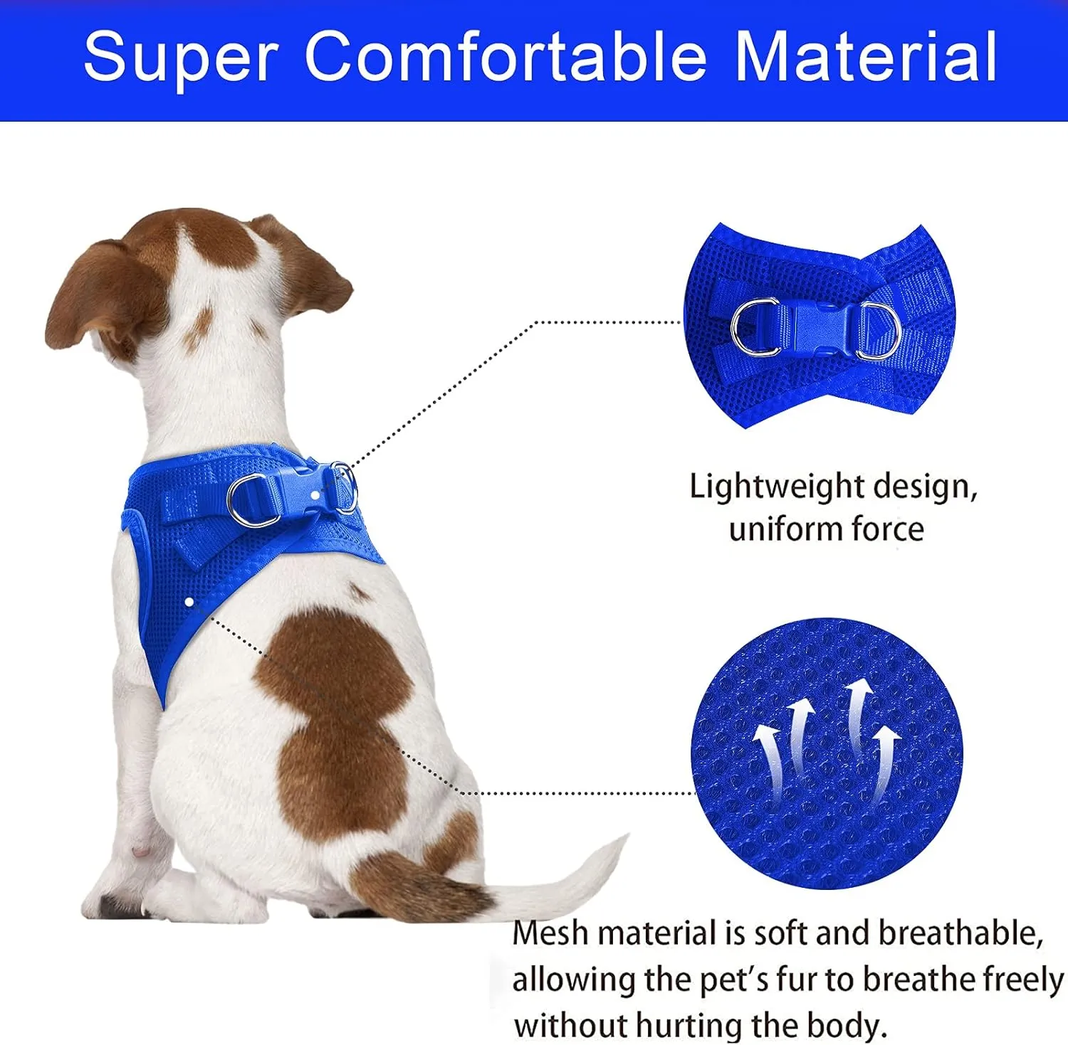 TwoEar Dog Vest Harness Reflective, No-Pull Pet Harness Easy Control with Breathable Mesh, Soft Puppy Step-in Harness No-Choke for Outdoor Walking, Training for Medium Dogs(M, Blue)