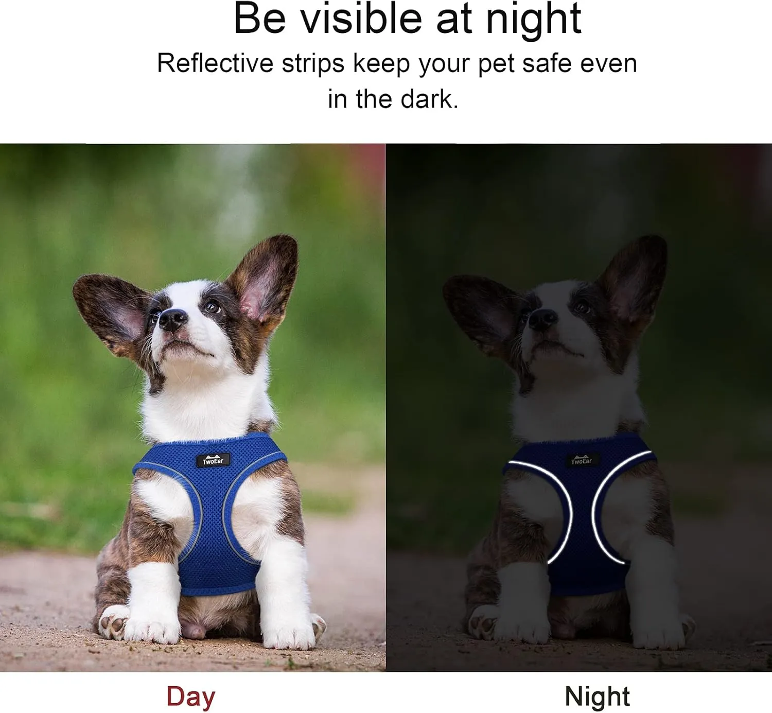 TwoEar Dog Vest Harness Reflective, No-Pull Pet Harness Easy Control with Breathable Mesh, Soft Puppy Step-in Harness No-Choke for Outdoor Walking, Training for Medium Dogs(M, Blue)