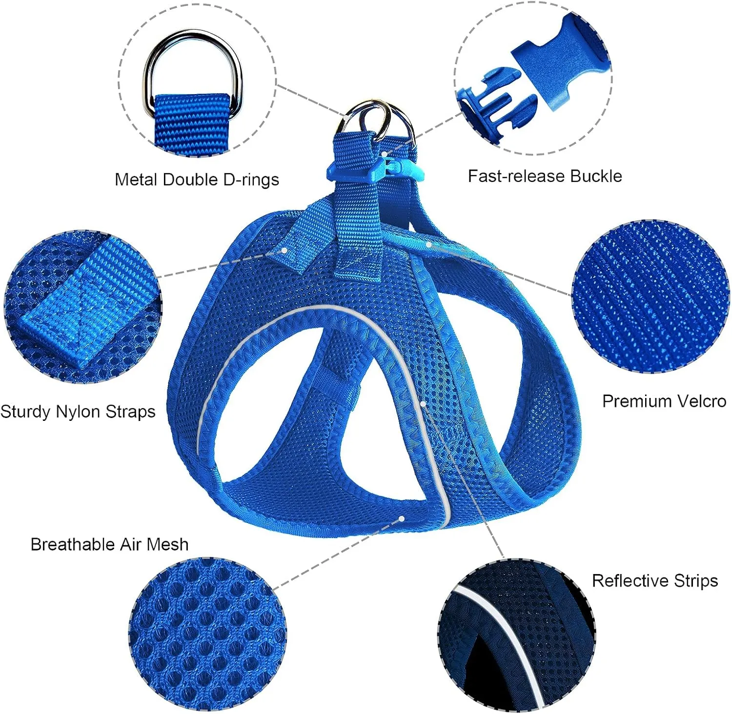 TwoEar Dog Vest Harness Reflective, No-Pull Pet Harness Easy Control with Breathable Mesh, Soft Puppy Step-in Harness No-Choke for Outdoor Walking, Training for Medium Dogs(M, Blue)