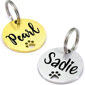 Ultra Joys Dog Tags Personalized for Pets - Hollow Paw Custom Pet ID Tag - Engraved Dog Tag for Small, Large Dogs - Large Round in Silver