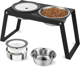 Veehoo Metal Raised Dog Bowl Stand with No Spill Water Bowl for Dogs and 304 Stainless Steel Food Bowls, 10.2" Tall Elevated Dog Feeding Station