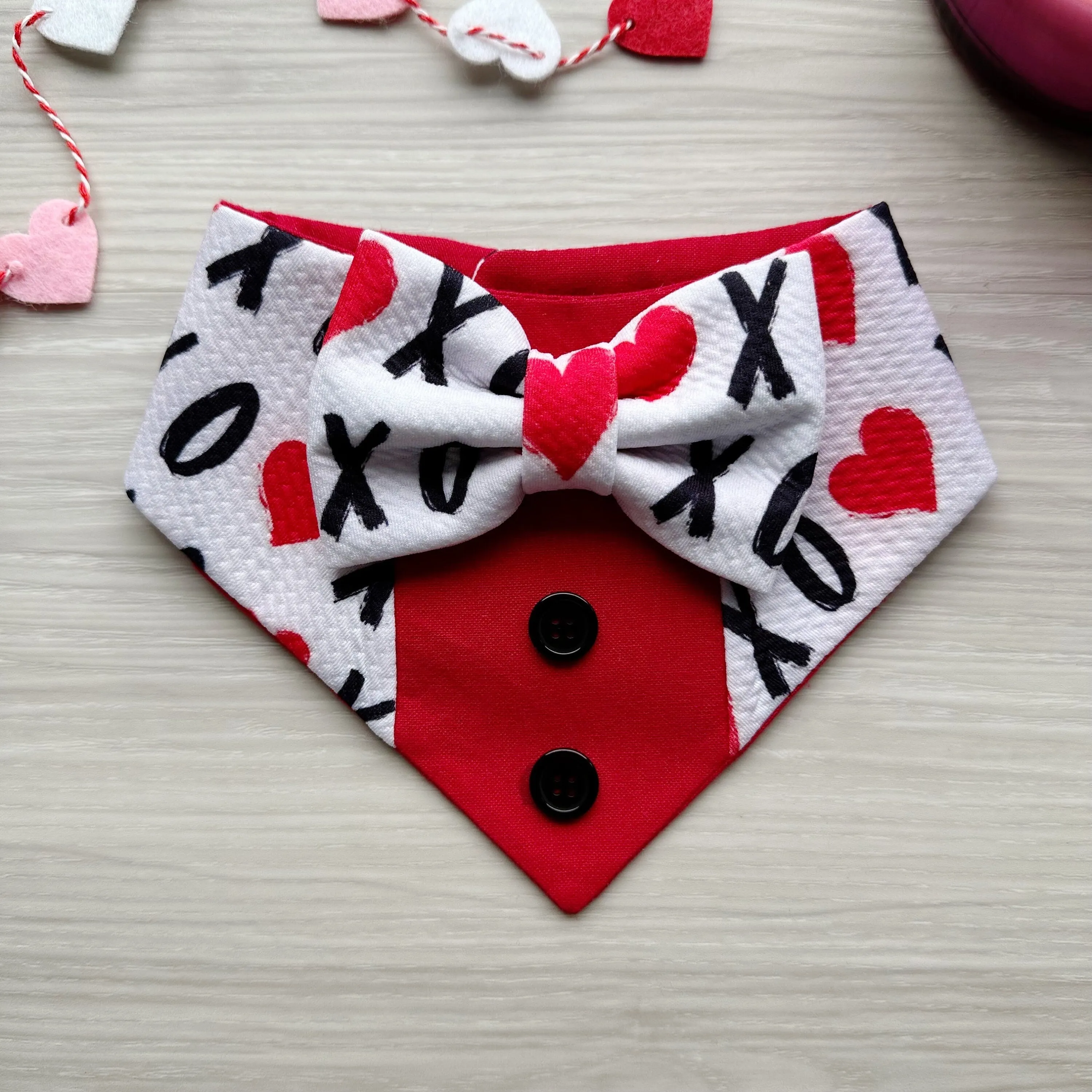 XoXo Tuxedo dog bandana, Valentines Day bandana