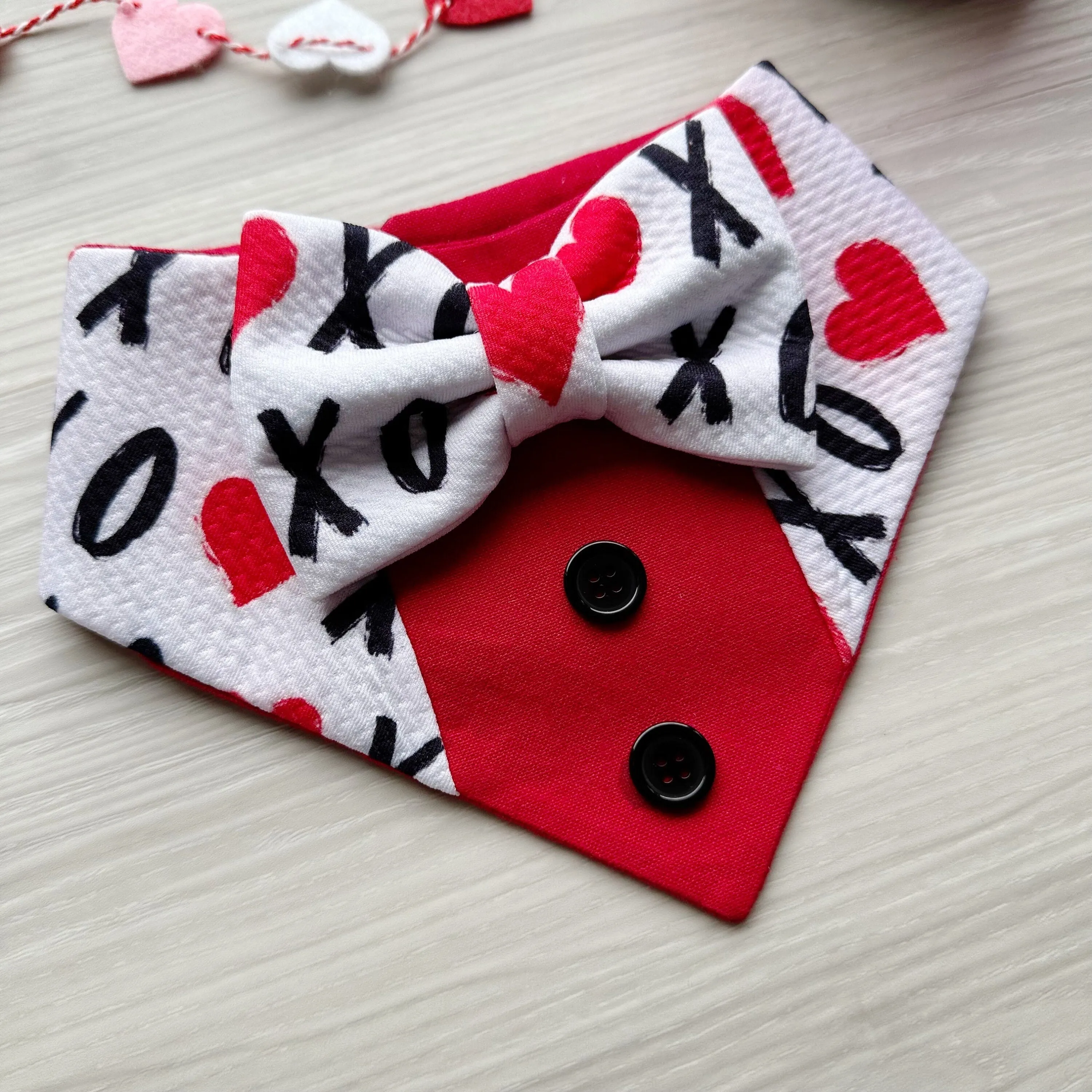 XoXo Tuxedo dog bandana, Valentines Day bandana