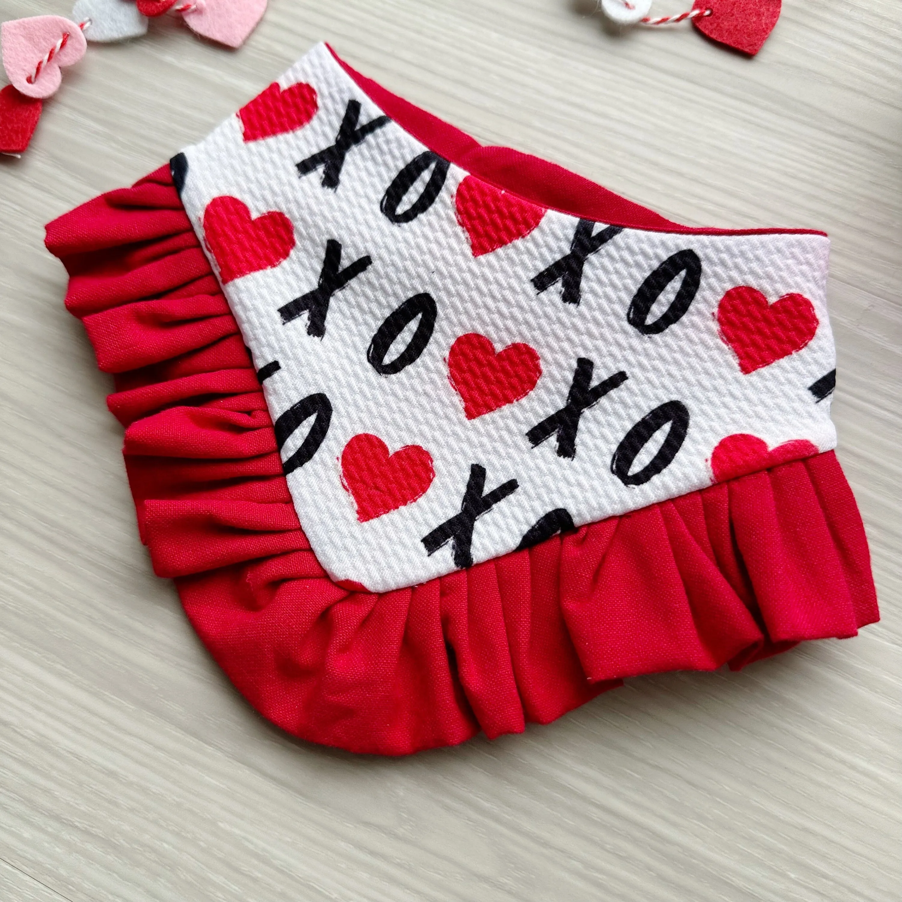 XoXo Valentines dog bandana with ruffles